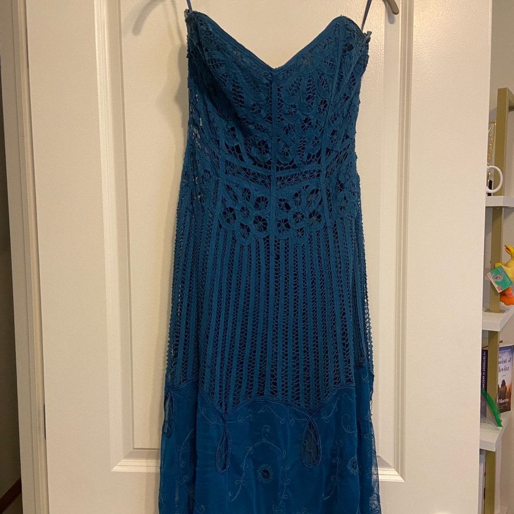 Betsy Johnson strapless, midi length cocktail dress size six